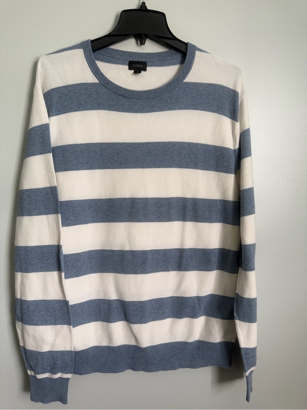 J. Crew Men’s Blue and White Horizontal Stripe Crewneck Sweater Size Large
